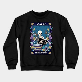 Book The Reader skeleton tarot shirt for book lover bookish fortune teller tarot card librarian Crewneck Sweatshirt